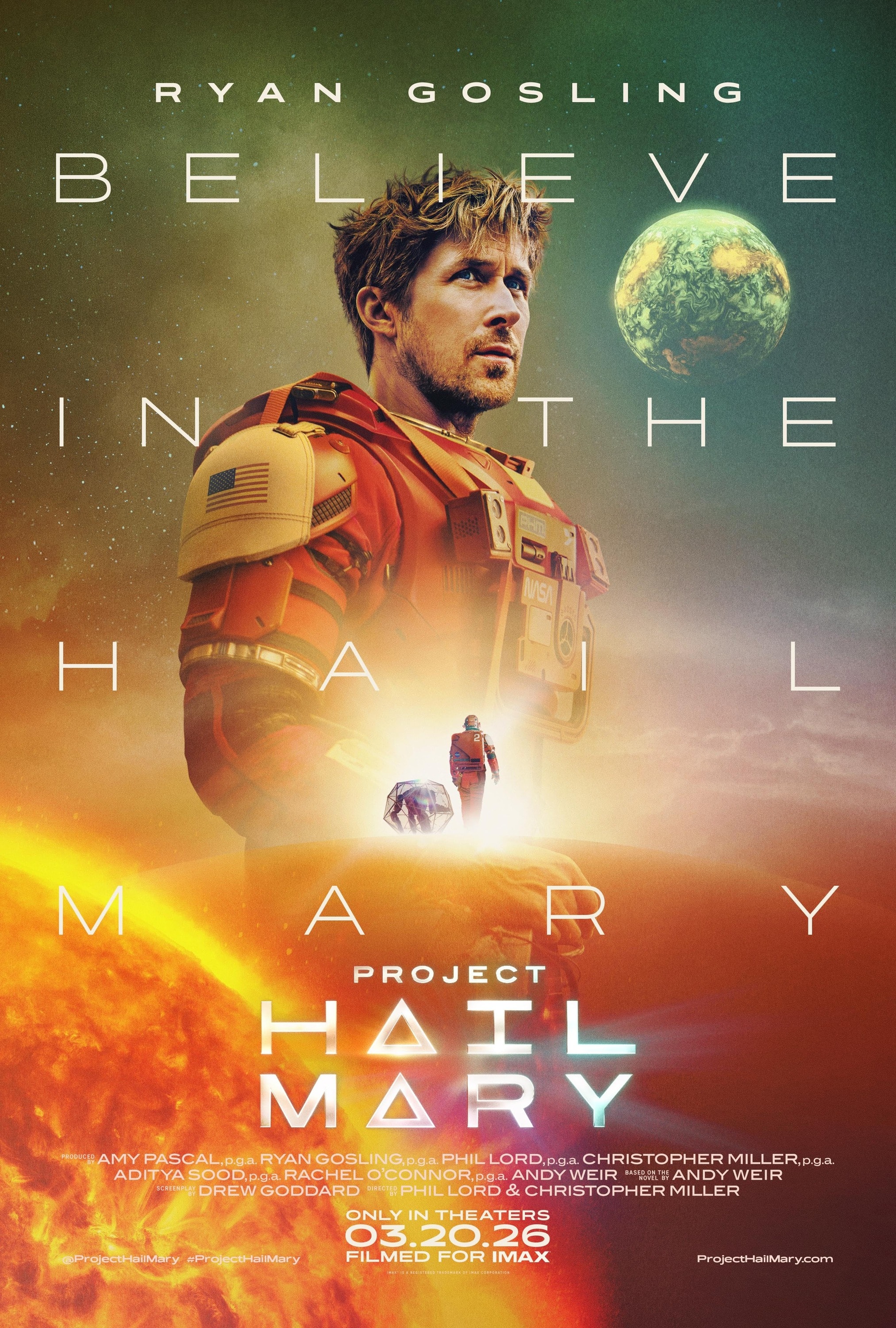Project Hail Mary (2026) theatrical film poster — Ryan Gosling in a red spacesuit