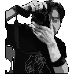 Michael Le — pixel-art self-portrait holding a camera